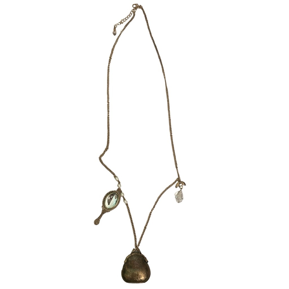 Aldo Long Gold Necklace with Vanity Mirror and Clutch Purse Accent Pieces